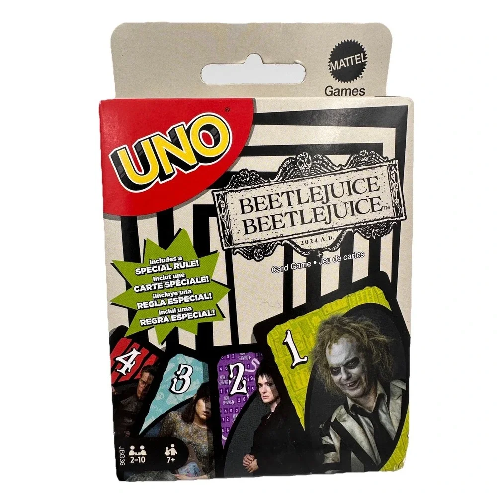 UNO Beetlejuice Card Game Mattel Beetlejuice 2 Lydia Deetz Halloween Game Night